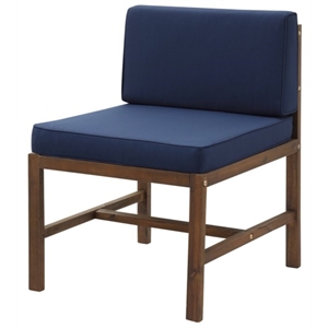 pemberly row modular acacia patio side chair in dark brown and navy blue