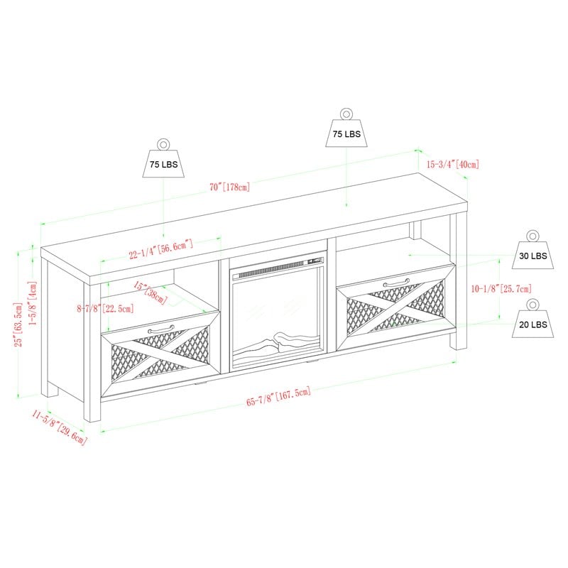 Pemberly Row Rustic Wood Fireplace TV Stand for TVs up to 70