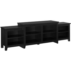Pemberly Row 80&quot Tiered Top TV Stand with Adjustable Shelves in Solid Black