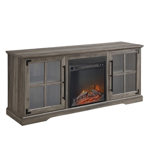 Pemberly Row 60&quot 2-Door LED Electric Fireplace Insert Console in Gray Wash