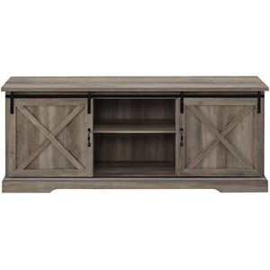 Pemberly Row 70&quot Sliding Barn Door TV Console with Adjustable Shelves in Gray