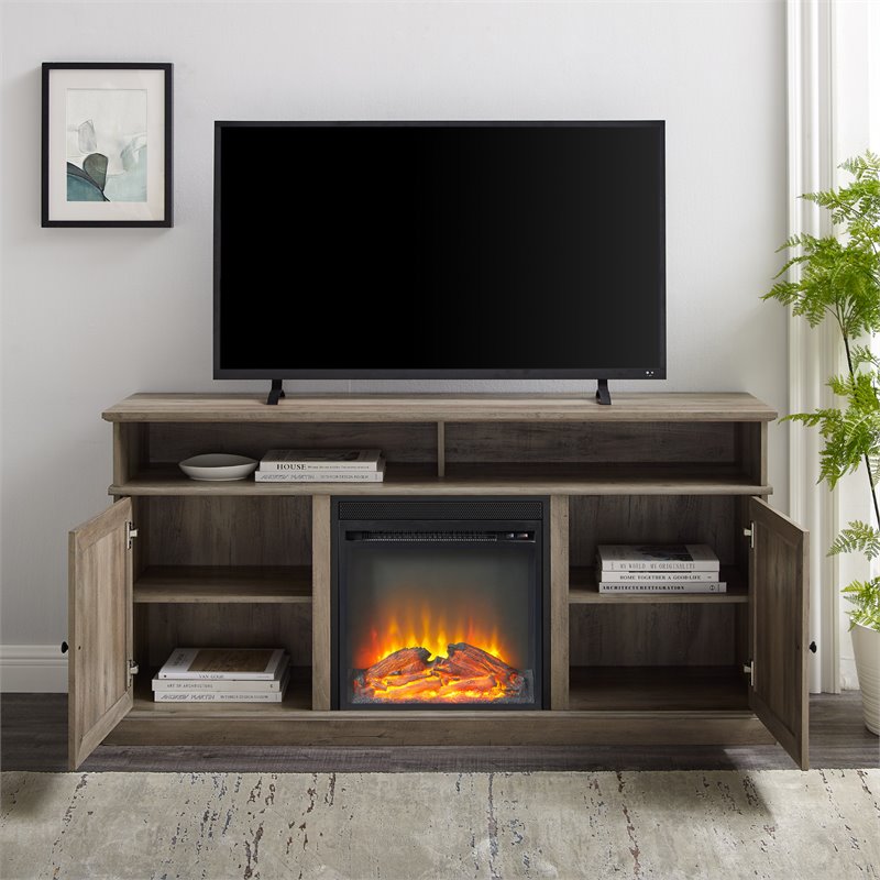 Pemberly Row Farmhouse Wood Fireplace TV Stand for TVs up to 60