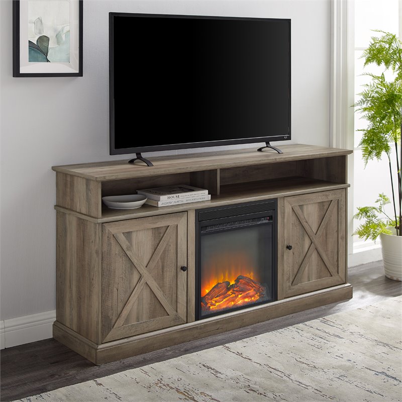 Pemberly Row Farmhouse Wood Fireplace TV Stand for TVs up to 60