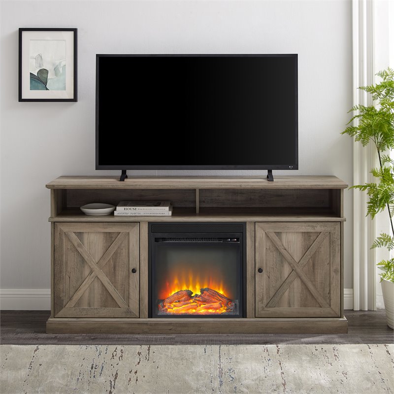Pemberly Row Farmhouse Wood Fireplace TV Stand for TVs up to 60