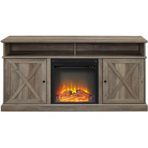 Pemberly Row Farmhouse Wood Fireplace TV Stand for TVs up to 60&quot in Gray Wash