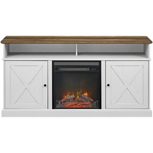 Pemberly Row 60&quot Tall Highboy Fireplace TV Stand in Rustic Oak/Brushed White