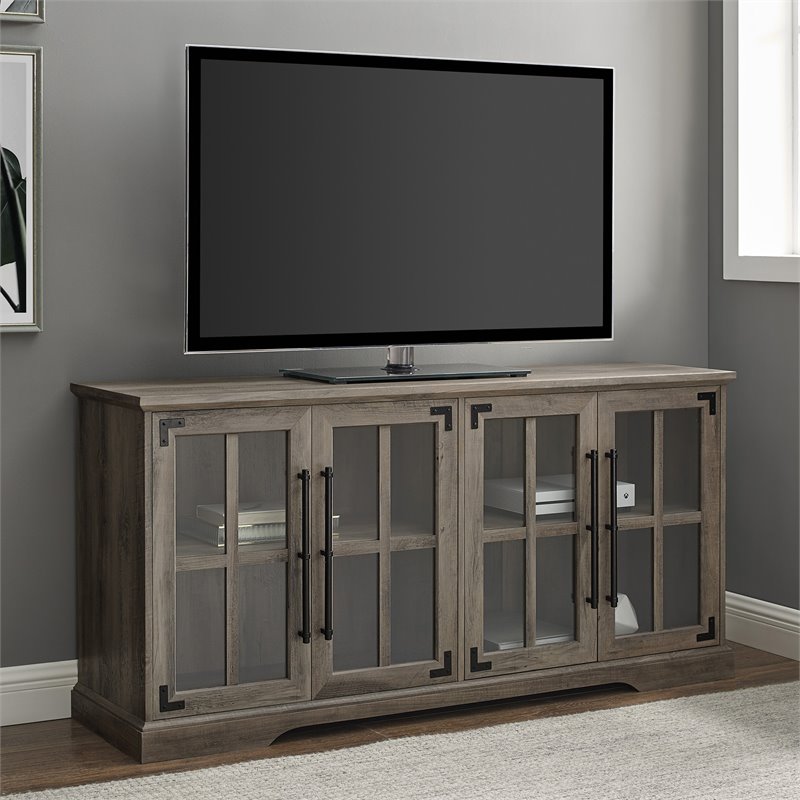 Pemberly Row Farmhouse 4 Door Wood TV Stand for TVs up to 58
