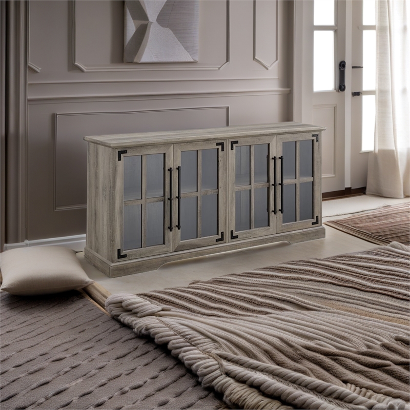 Pemberly Row Farmhouse 4 Door Wood TV Stand for TVs up to 58