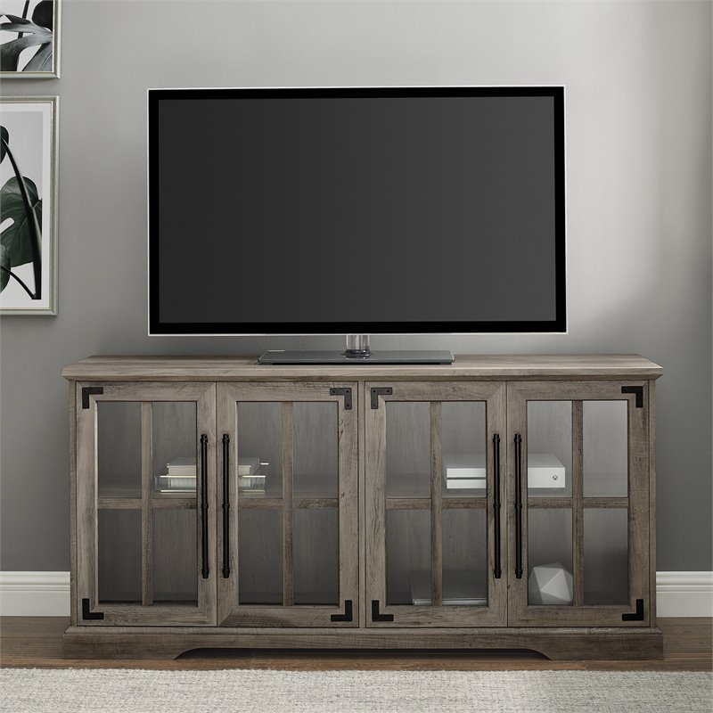 Pemberly Row Farmhouse 4 Door Wood TV Stand for TVs up to 58