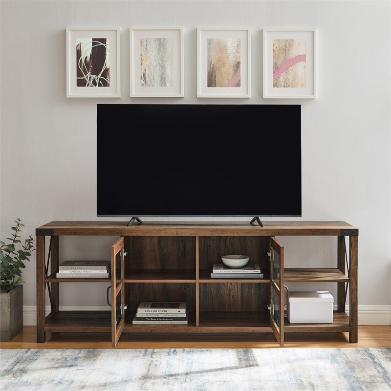 Pemberly Row Farmhouse Wood/Metal TV Stand for TVs up to 70