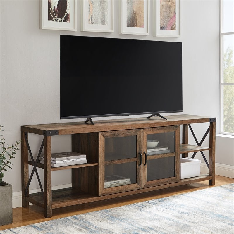 Pemberly Row Farmhouse Wood/Metal TV Stand for TVs up to 70