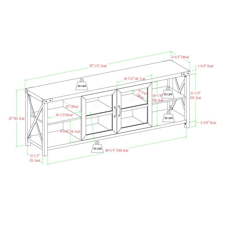 Pemberly Row Farmhouse Wood/Metal TV Stand for TVs up to 70