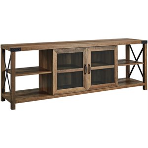 Pemberly Row Farmhouse Wood/Metal TV Stand for TVs up to 70&quot in Rustic Oak