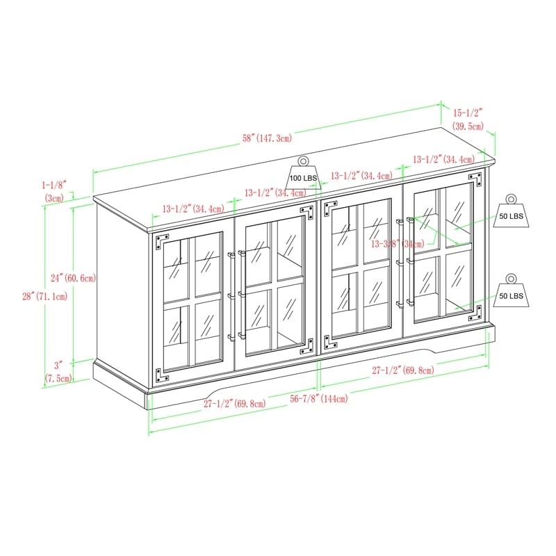 Pemberly Row Farmhouse 4 Door Wood TV Stand for TVs up to 58