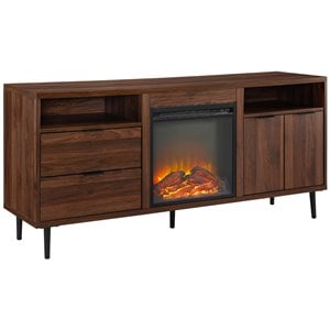Pemberly Row 60&quot Modern Storage Fireplace Console in Dark Walnut