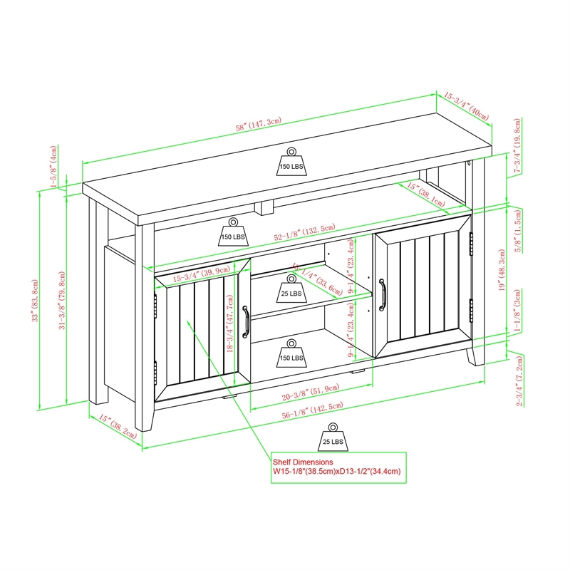 Pemberly Row Farmhouse Grooved-Door Wood TV Stand for TVs up to 65