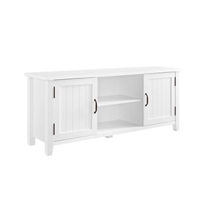Pemberly Row 58&quot Modern Farmhouse Grooved 2-Door TV Stand in Solid White