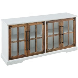 Pemberly Row 58&quot 4-Glass Door TV Stand Console in Brushed White/Rustic Oak