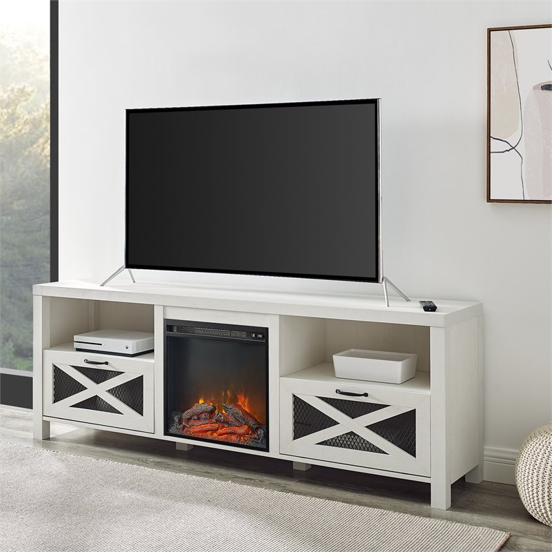 Pemberly Row Farmhouse Electric Fireplace TV Stand for TVs up to 80