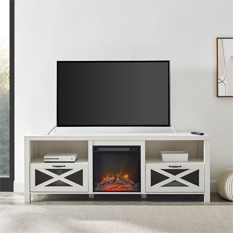 Pemberly Row Farmhouse Electric Fireplace TV Stand for TVs up to 80
