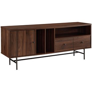 Pemberly Row 60&quot Modern TV Console with Record Storage in Dark Walnut