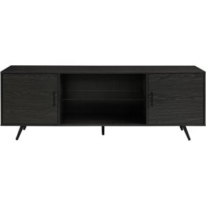 Pemberly Row 70&quot Mid-Century Modern Glass Shelf 2-Door TV Stand in Graphite