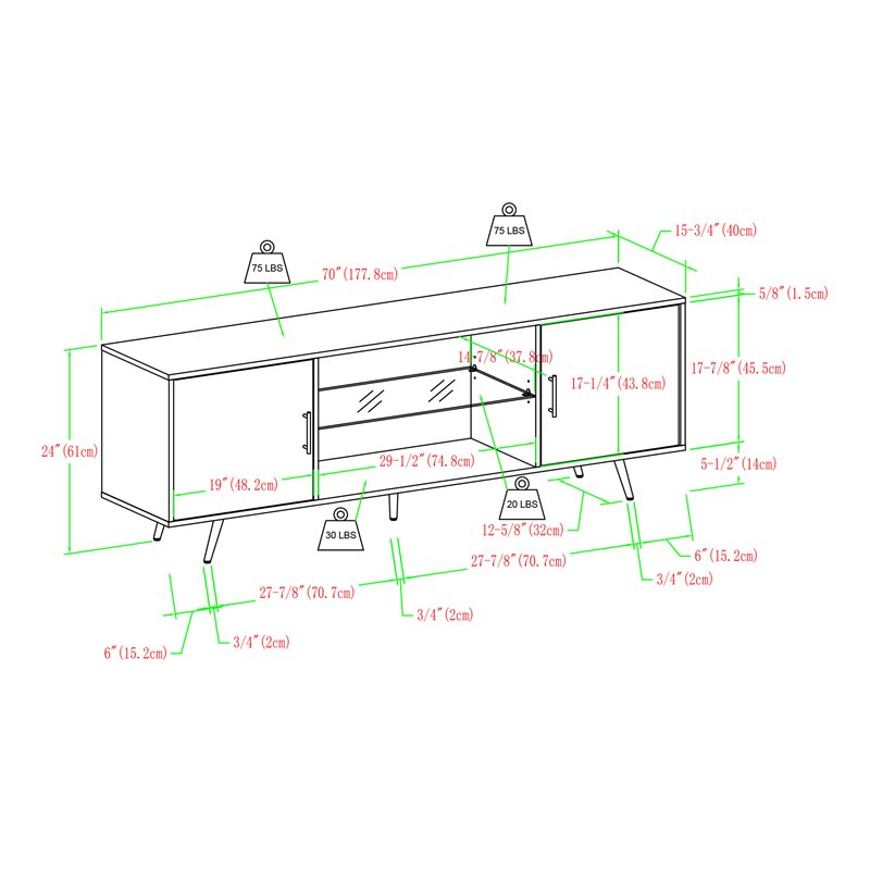 Pemberly Row Modern 2-Door Wood TV Stand for TVs up to 70