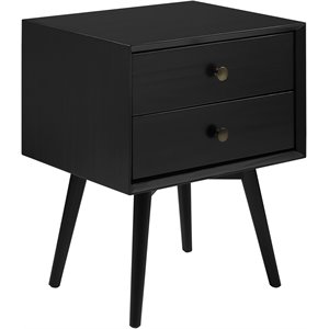 Pemberly Row Mid Century Modern 2-Drawer Bedroom Nightstand in Black
