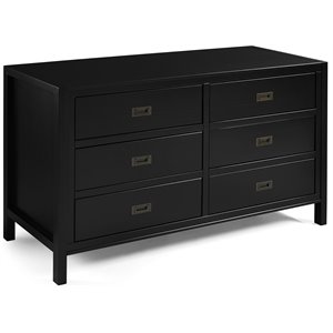Pemberly Row 57&quot Classic Solid Wood 6-Drawer Bedroom Dresser in Black