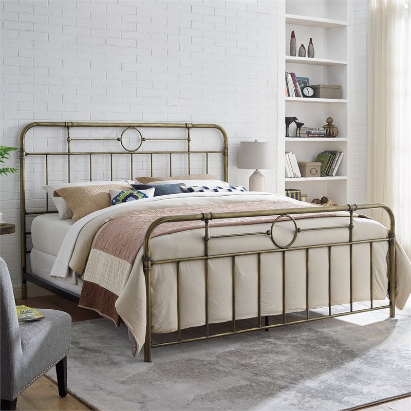Pemberly Row Antique Metal Pipe King Size Bed in Bronze