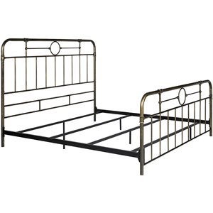 Pemberly Row Antique Metal Pipe King Size Bed in Bronze