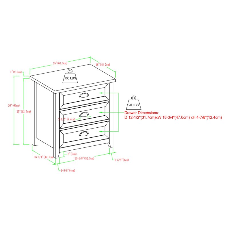 Pemberly Row 3 Drawer Framed Bedroom Nightstand Set in Gray Wash