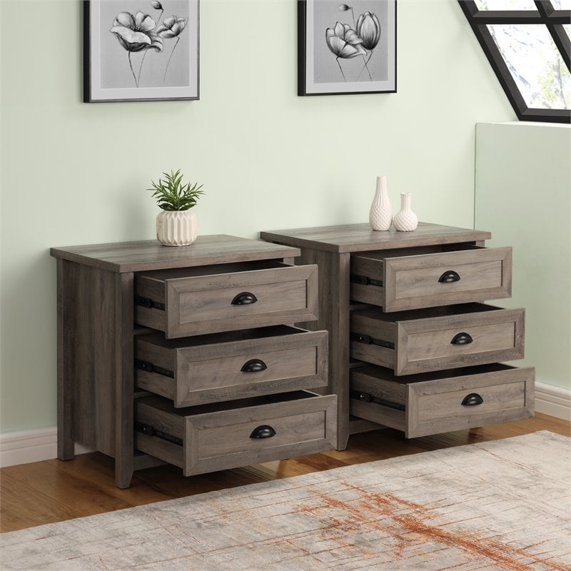 Pemberly Row 3 Drawer Framed Bedroom Nightstand Set in Gray Wash