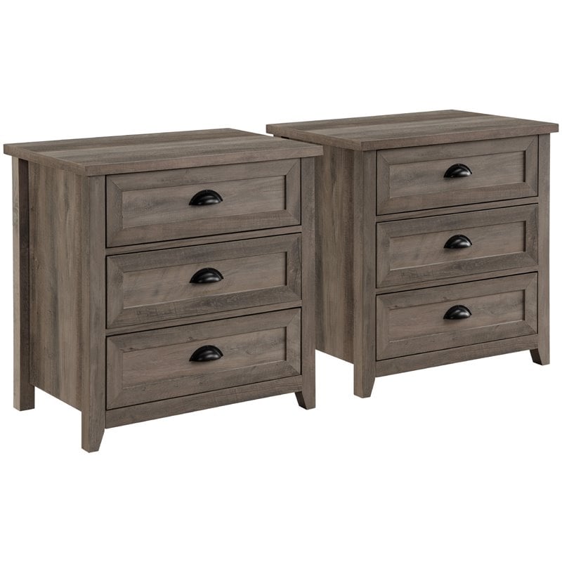 Pemberly Row 3 Drawer Framed Bedroom Nightstand Set in Gray Wash