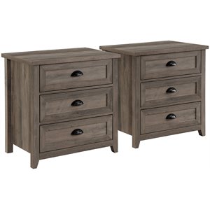 Pemberly Row 3 Drawer Framed Bedroom Nightstand Set in Gray Wash