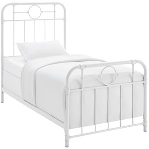 pemberly row industrial metal pipe twin bed in antique white