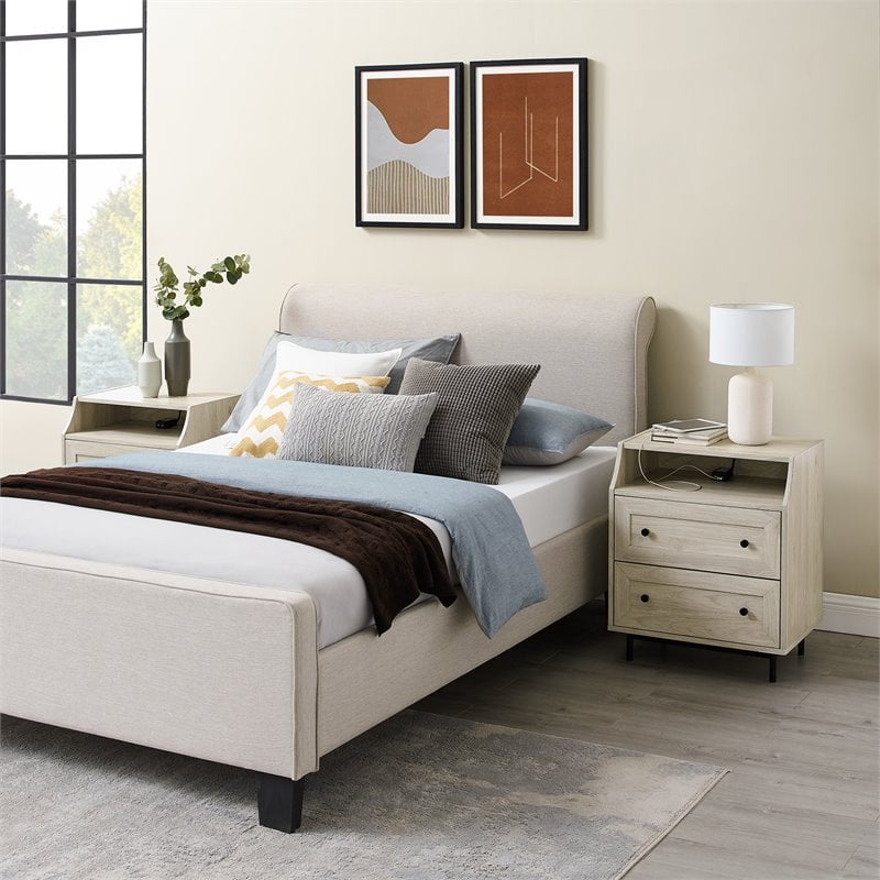 Pemberly Row 2-Drawer Bedroom Nightstand with USB in Birch (Set of 2)