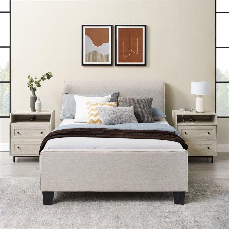 Pemberly Row 2-Drawer Bedroom Nightstand with USB in Birch (Set of 2)