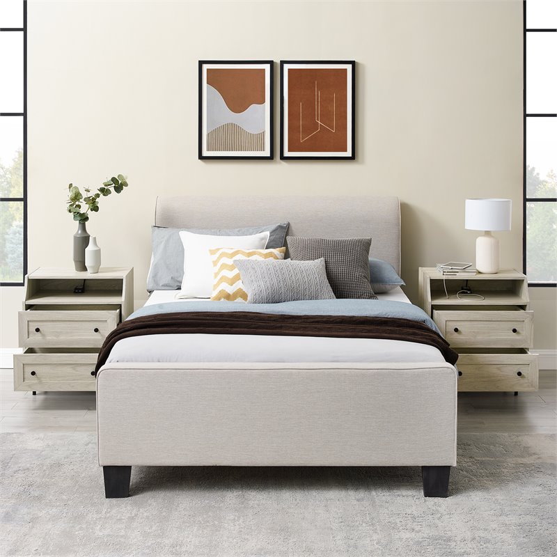 Pemberly Row 2-Drawer Bedroom Nightstand with USB in Birch (Set of 2)