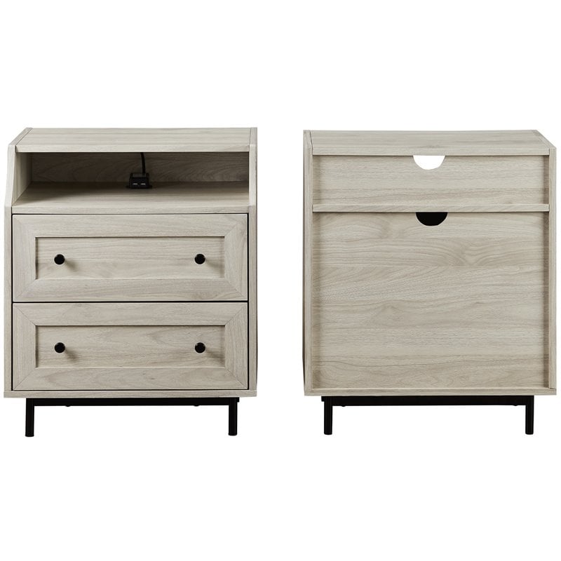 Pemberly Row 2-Drawer Bedroom Nightstand with USB in Birch (Set of 2)