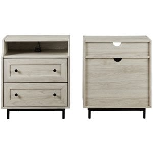 Pemberly Row 2-Drawer Bedroom Nightstand with USB in Birch (Set of 2)