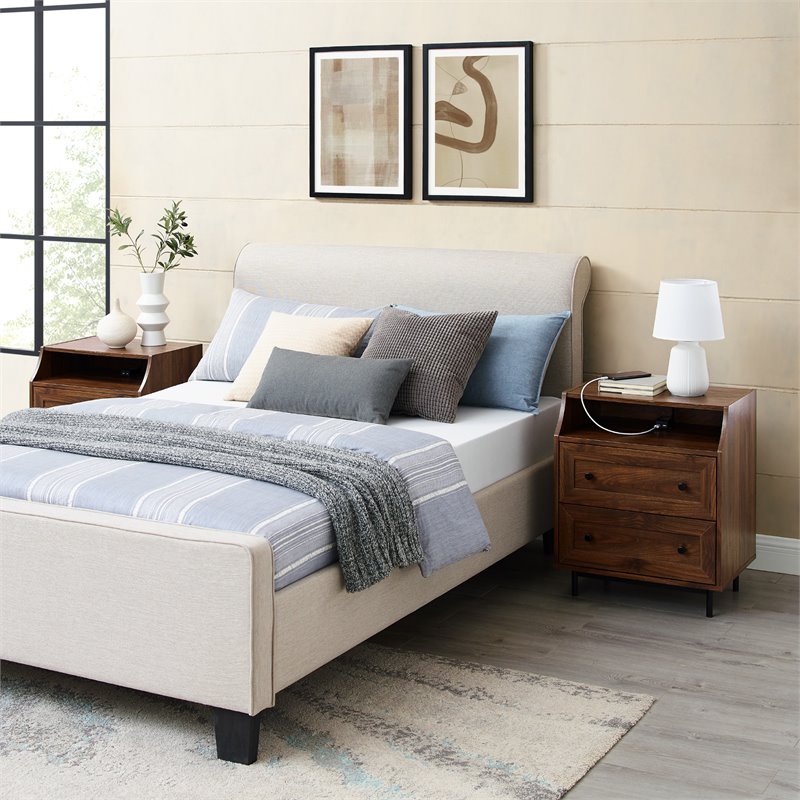 Pemberly Row 2-Drawer Bedroom Nightstand with USB in Dark Walnut (Set of 2)