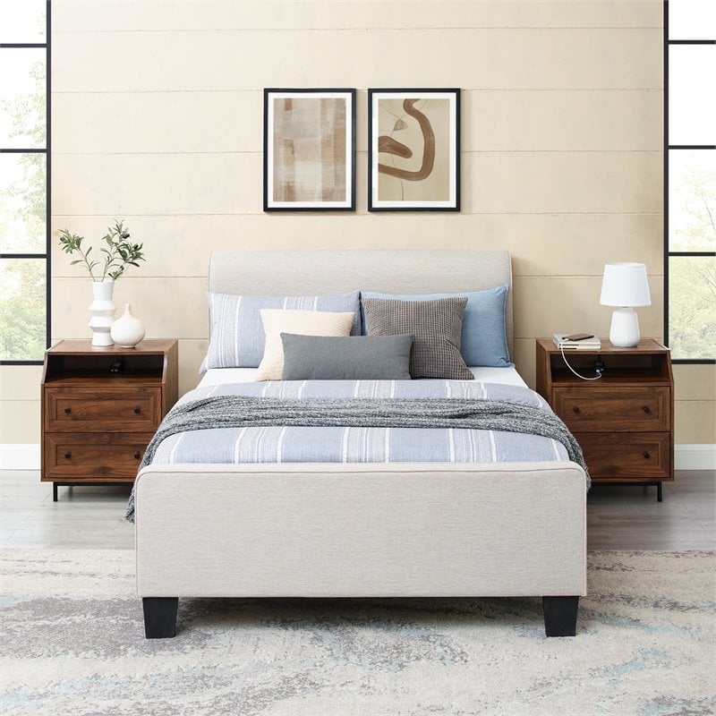 Pemberly Row 2-Drawer Bedroom Nightstand with USB in Dark Walnut (Set of 2)