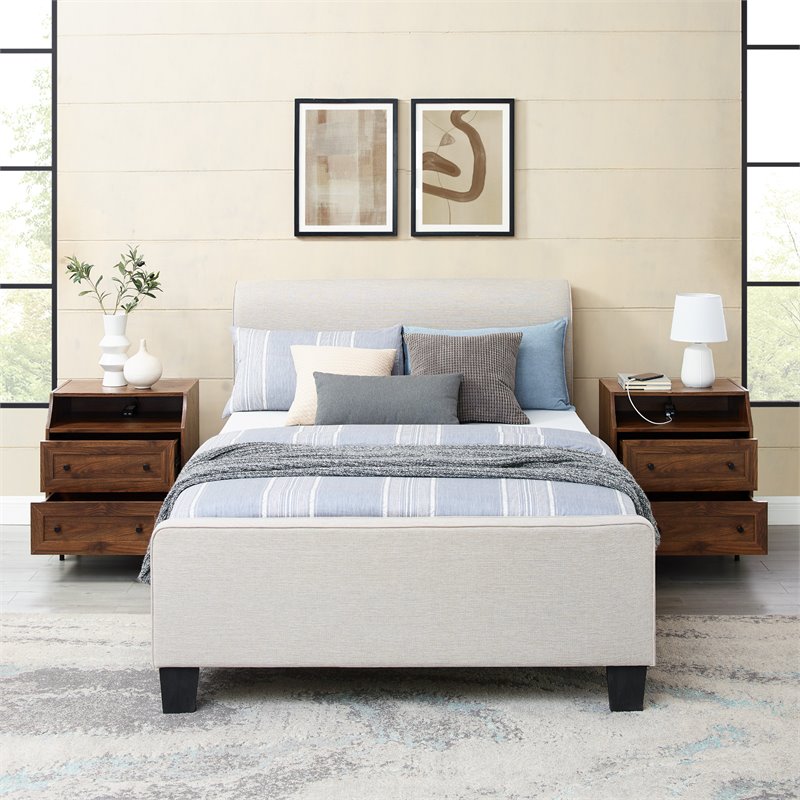 Pemberly Row 2-Drawer Bedroom Nightstand with USB in Dark Walnut (Set of 2)