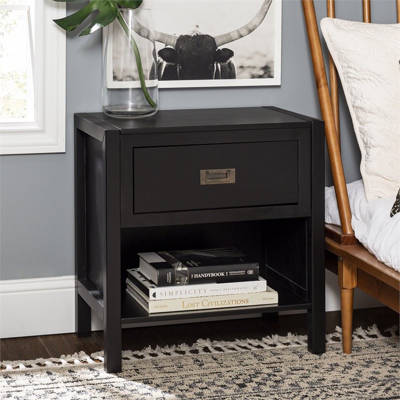 Pemberly Row 2-Piece 1-Drawer Classic Solid Wood Bedroom Nightstand Set in Black