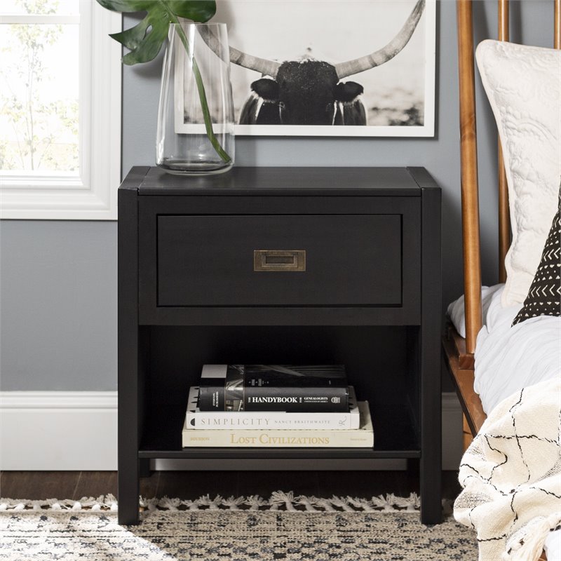 Pemberly Row 2-Piece 1-Drawer Classic Solid Wood Bedroom Nightstand Set in Black