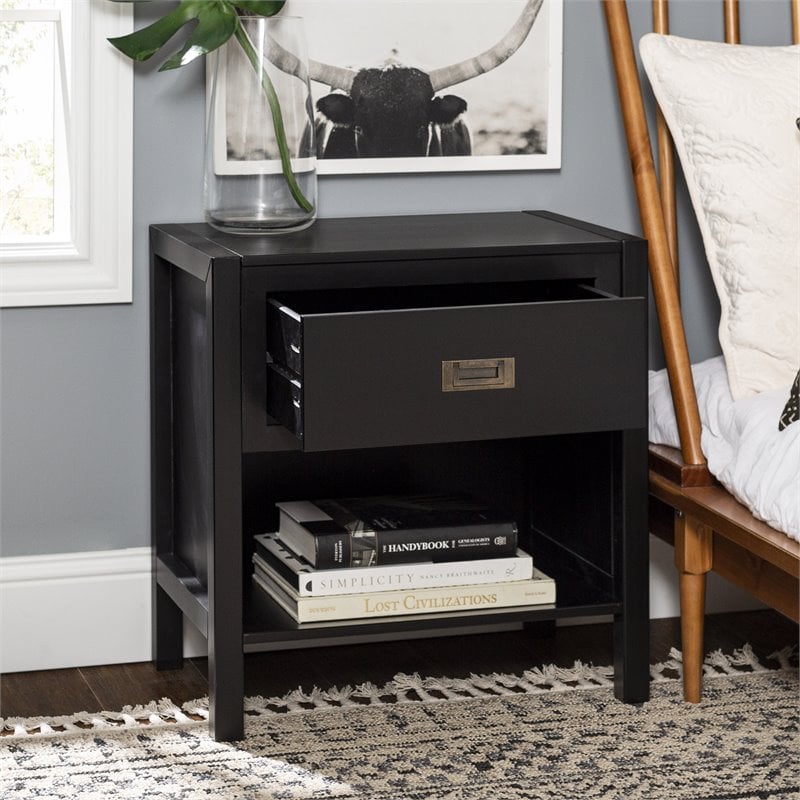 Pemberly Row 2-Piece 1-Drawer Classic Solid Wood Bedroom Nightstand Set in Black
