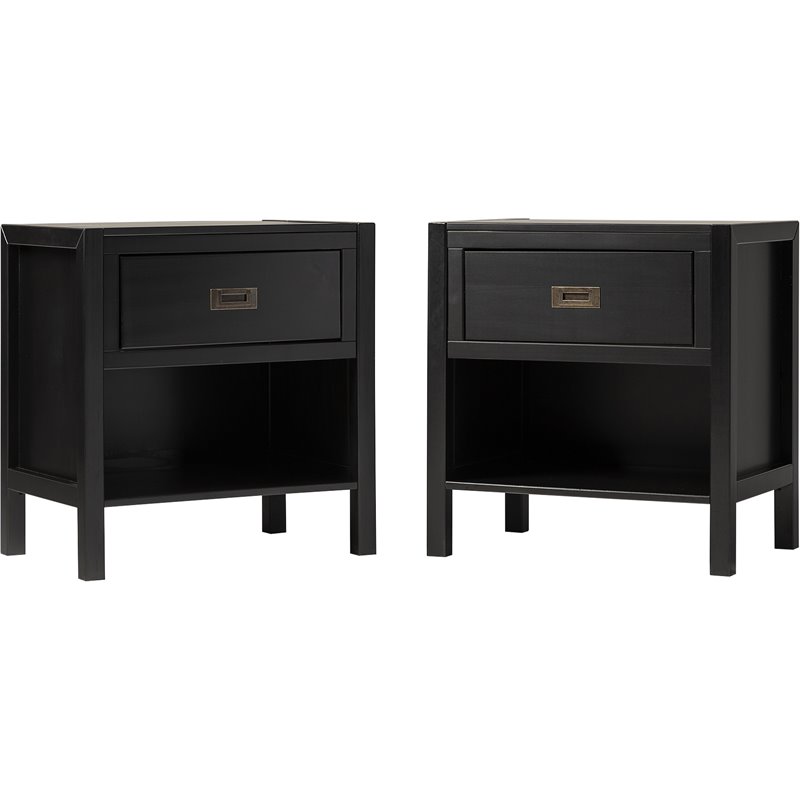Pemberly Row 2-Piece 1-Drawer Classic Solid Wood Bedroom Nightstand Set in Black