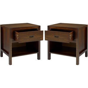 Pemberly Row 1-Drawer Classic Solid Wood Bedroom Nightstand Set in Walnut