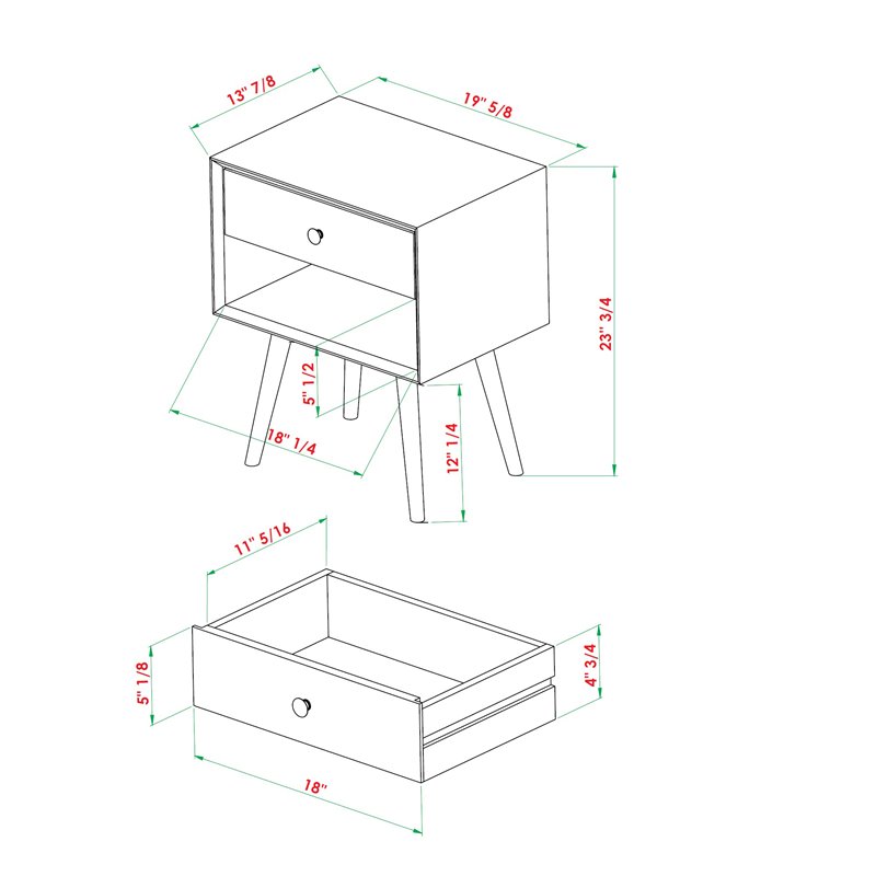 Pemberly Row 1-Drawer Mid-Century Solid Wood Bedroom Nightstand in Caramel